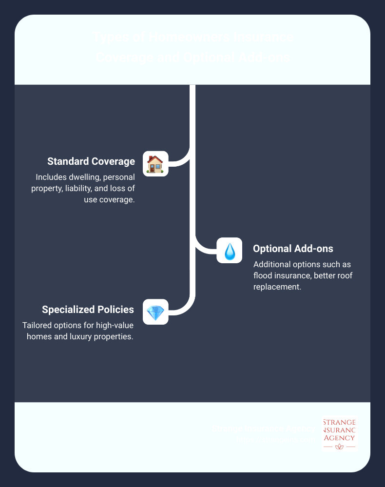 infographic explaining different types of homeowners insurance coverage and optional add-ons available for homeowners in Suffolk, VA, including better roof replacement, flood insurance, and liability coverage - homeowners insurance suffolk va infographic infographic-line-3-steps infographic explaining different types of homeowners insurance coverage and optional add-ons available for homeowners in Suffolk, VA, including better roof replacement, flood insurance, and liability coverage - homeowners insurance suffolk va infographic infographic-line-3-steps