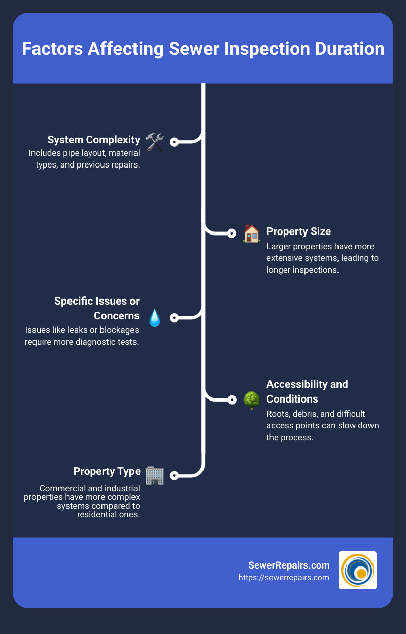 Factors affecting sewer inspection duration - how long does a sewer inspection take infographic infographic-line-5-steps Factors affecting sewer inspection duration - how long does a sewer inspection take infographic infographic-line-5-steps