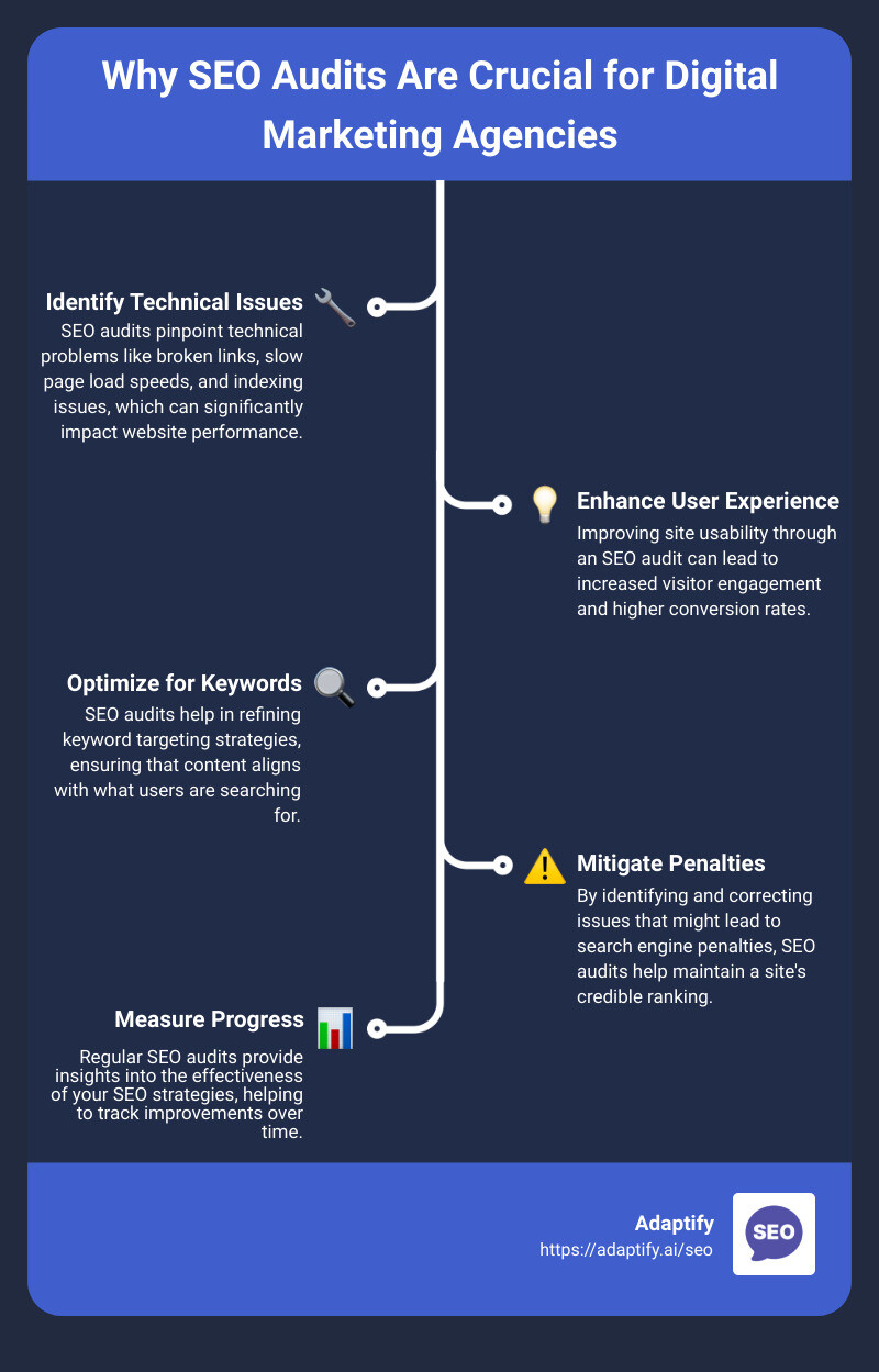Important Benefits of SEO Audits - seo audit tool for digital marketing agency infographic infographic-line-5-steps