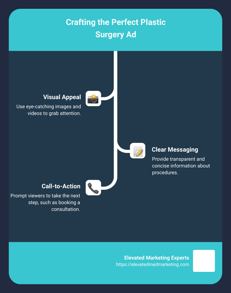 Checklist for crafting the perfect plastic surgery ad, including visual appeal, clear messaging, and call-to-action - plastic surgery ad infographic infographic-line-3-steps Checklist for crafting the perfect plastic surgery ad, including visual appeal, clear messaging, and call-to-action - plastic surgery ad infographic infographic-line-3-steps