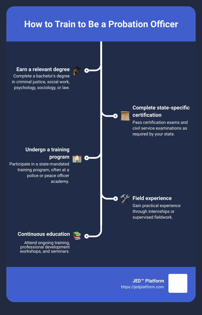 From Classroom to Field: How to Train as a Probation Officer 2 Steps to become a probation officer - how to train to be a probation officer infographic infographic-line-5-steps