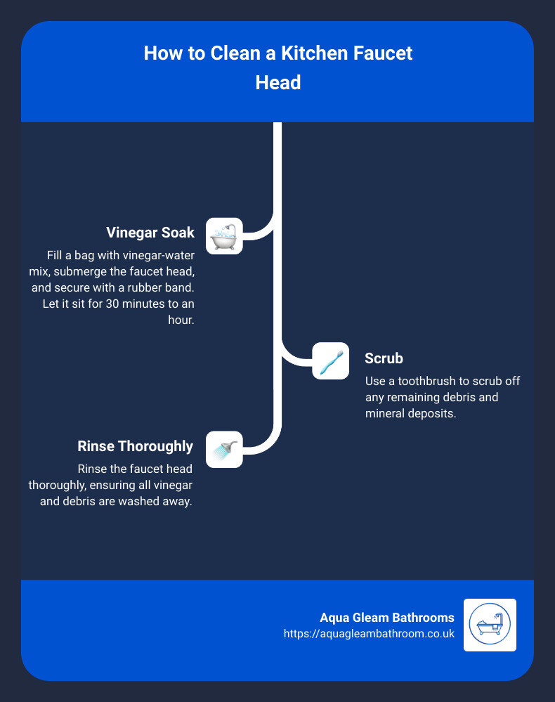 Summary of Cleaning Steps for Kitchen Faucet Head - how to clean a kitchen faucet head infographic infographic-line-3-steps