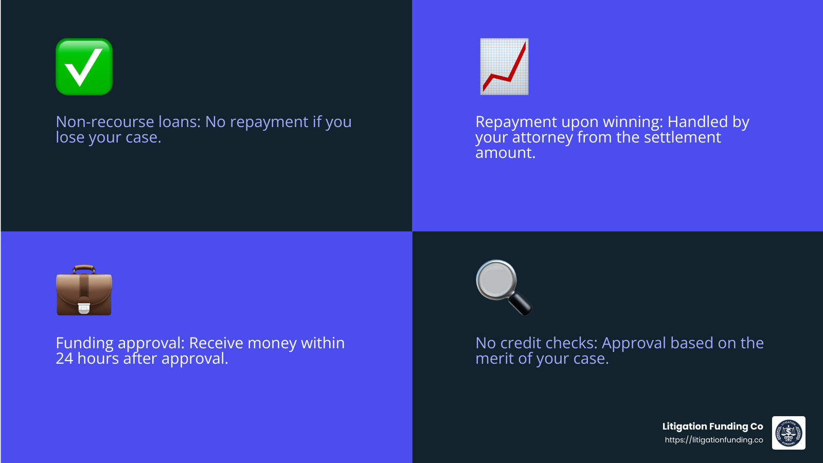 Repayment terms - case settlement loans infographic 4_facts_emoji_blue