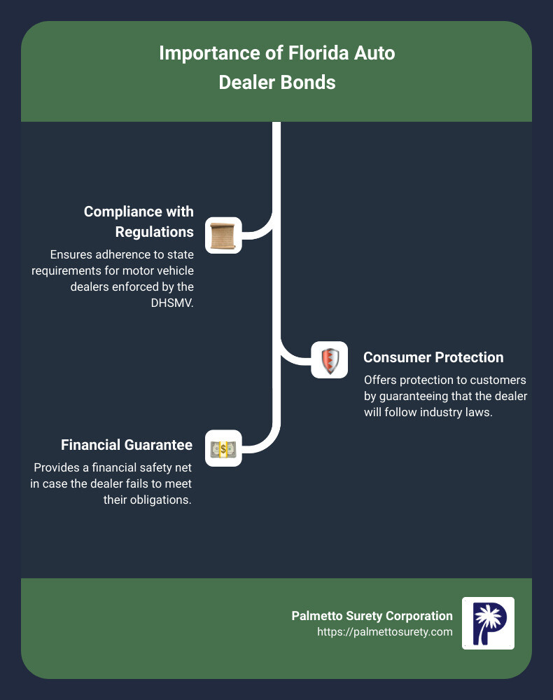 Infographic on florida auto dealer bond importance and requirements - fl auto dealer bond infographic infographic-line-3-steps