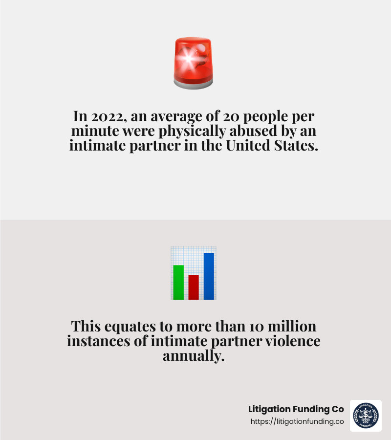 In 2022, an average of 20 people per minute were physically abused by an intimate partner in the United States. - assault & battery lawsuit pre-settlement funding loan infographic 2_facts_emoji_grey
