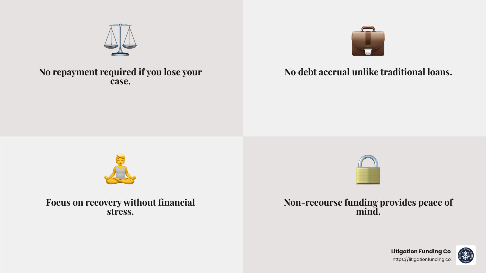 No Risk - Legal funding for plaintiffs infographic 4_facts_emoji_grey