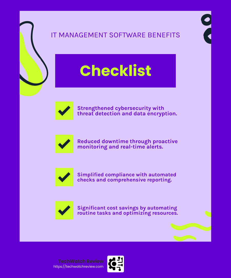 IT management software benefits - IT management software infographic checklist-fun-neon