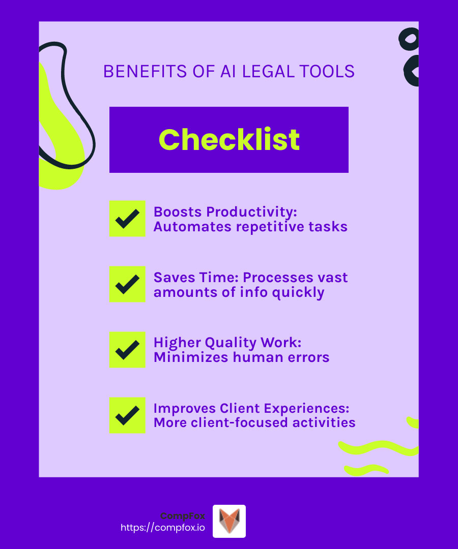 AI legal research tool benefits - AI Legal Research Tool infographic checklist-fun-neon