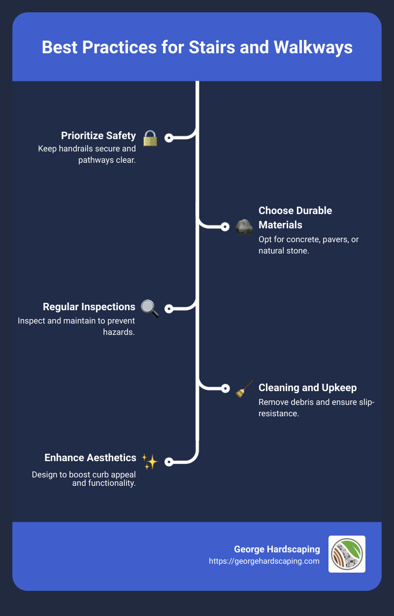 Best practices for stairs and walkways - stairs and walkways infographic infographic-line-5-steps