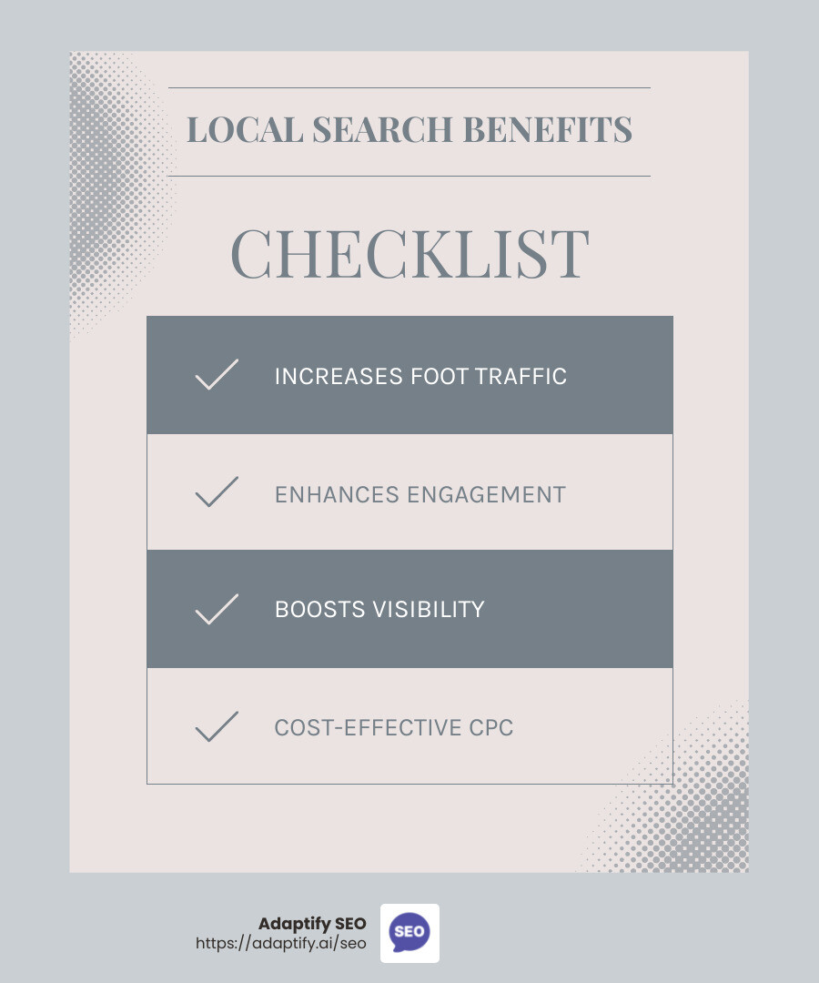 Local search ads can drive significant traffic to your business. - local search infographic checklist-light-blue-grey