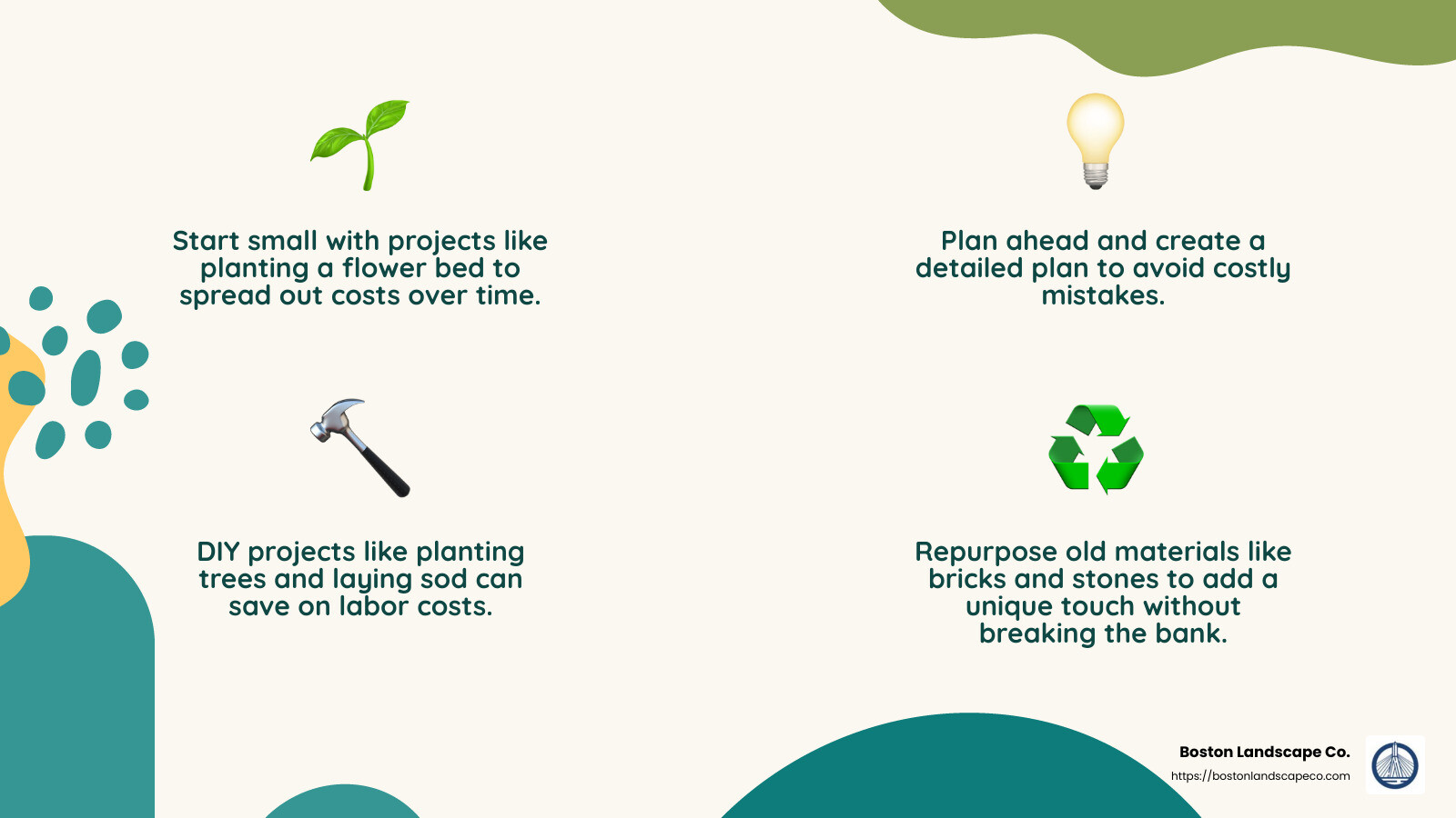 Repurposing materials for landscaping can save money and add unique charm to your garden. - landscaping lexington ma infographic 4_facts_emoji_nature