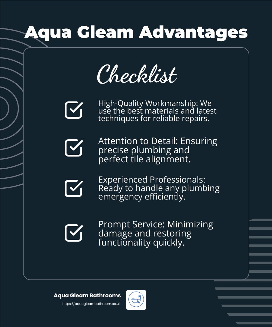 Aqua Gleam Bathrooms: High-Quality Workmanship and Attention to Detail - cost of emergency plumbing repair infographic checklist-dark-blue