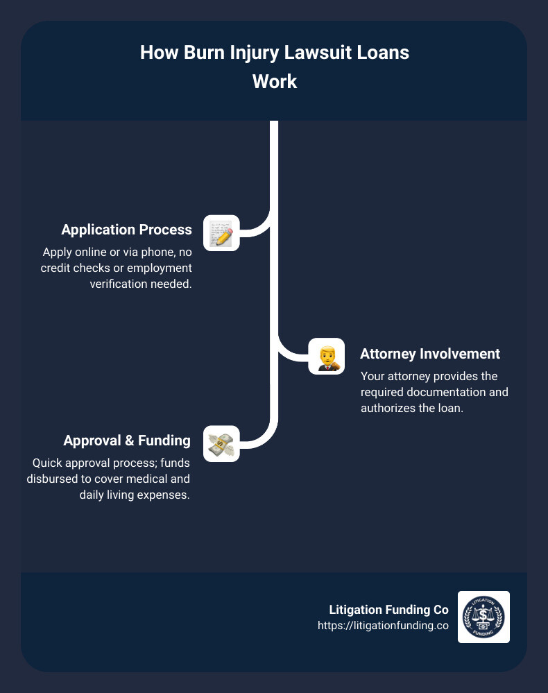 Infographic addressing structured snippet - burn injury lawsuit pre settlement funding loan infographic infographic-line-3-steps