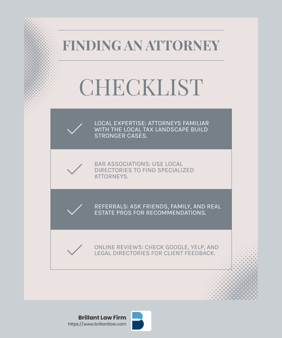 Client reviews and peer feedback are essential for choosing the right attorney - property tax appeal attorney near me infographic checklist-light-blue-grey