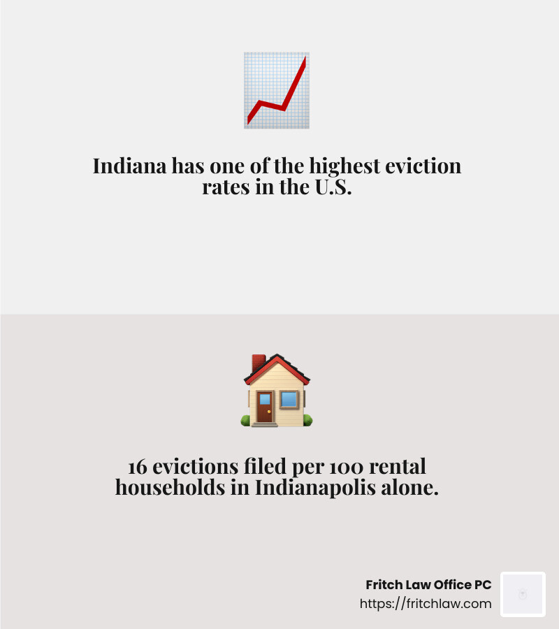 Indiana has one of the highest eviction rates in the U.S., with 16 evictions filed per 100 rental households in Indianapolis alone. - indiana tenant rights eviction infographic 2<em>facts</em>emoji_grey