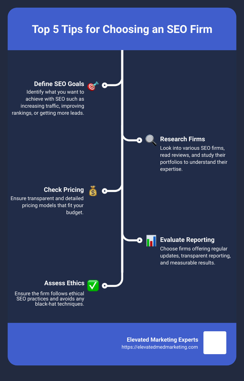 Top 5 Tips for Choosing an SEO Firm - search engine optimization firm infographic infographic-line-5-steps