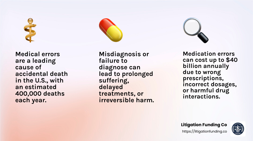 Medical Malpractice Statistics - medical malpractice lawsuit pre settlement funding loan infographic 3_facts_emoji_light-gradient