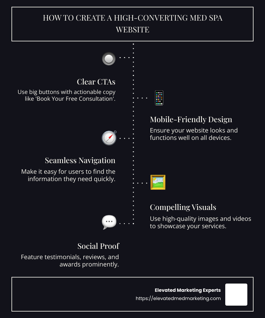 Compelling CTAs increase conversion rates - create med spa website infographic infographic-line-5-steps-dark