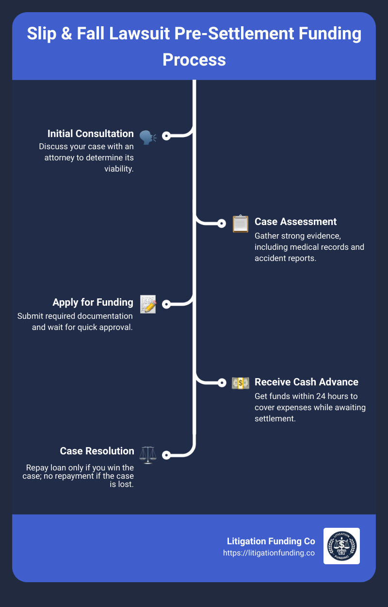pre-settlement funding process - premises liability (slip & fall) lawsuit pre settlement funding loan infographic infographic-line-5-steps pre-settlement funding process - premises liability (slip & fall) lawsuit pre settlement funding loan infographic infographic-line-5-steps