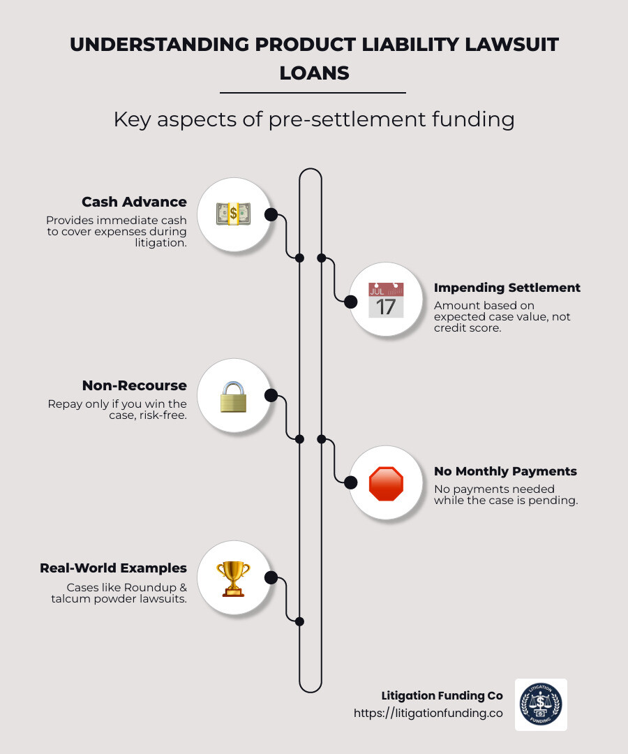 Understanding Lawsuit Loans - product liability lawsuit pre settlement funding loan infographic infographic-line-5-steps-neat_beige