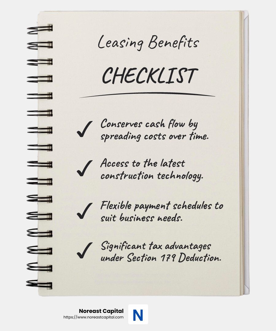 Over $4 billion worth of heavy equipment is leased annually by businesses in the United States - construction equipment leasing infographic checklist-notebook