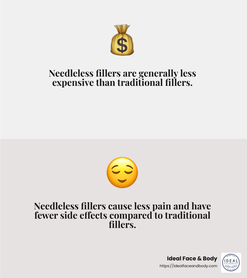 Comparison of Traditional and Needleless Fillers - Painless lip fillers infographic 2_facts_emoji_grey
