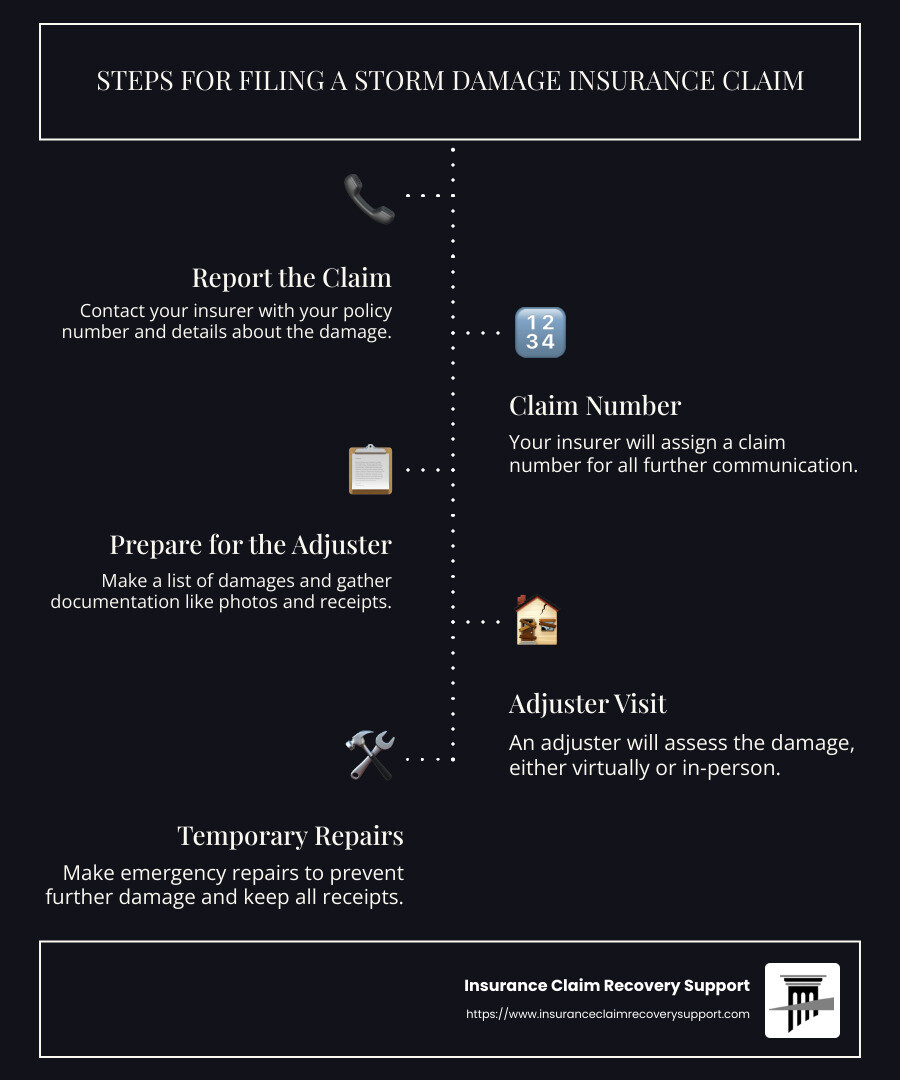 Keep all receipts for materials and living expenses to submit with your claim. - storm damage insurance claim infographic infographic-line-5-steps-dark