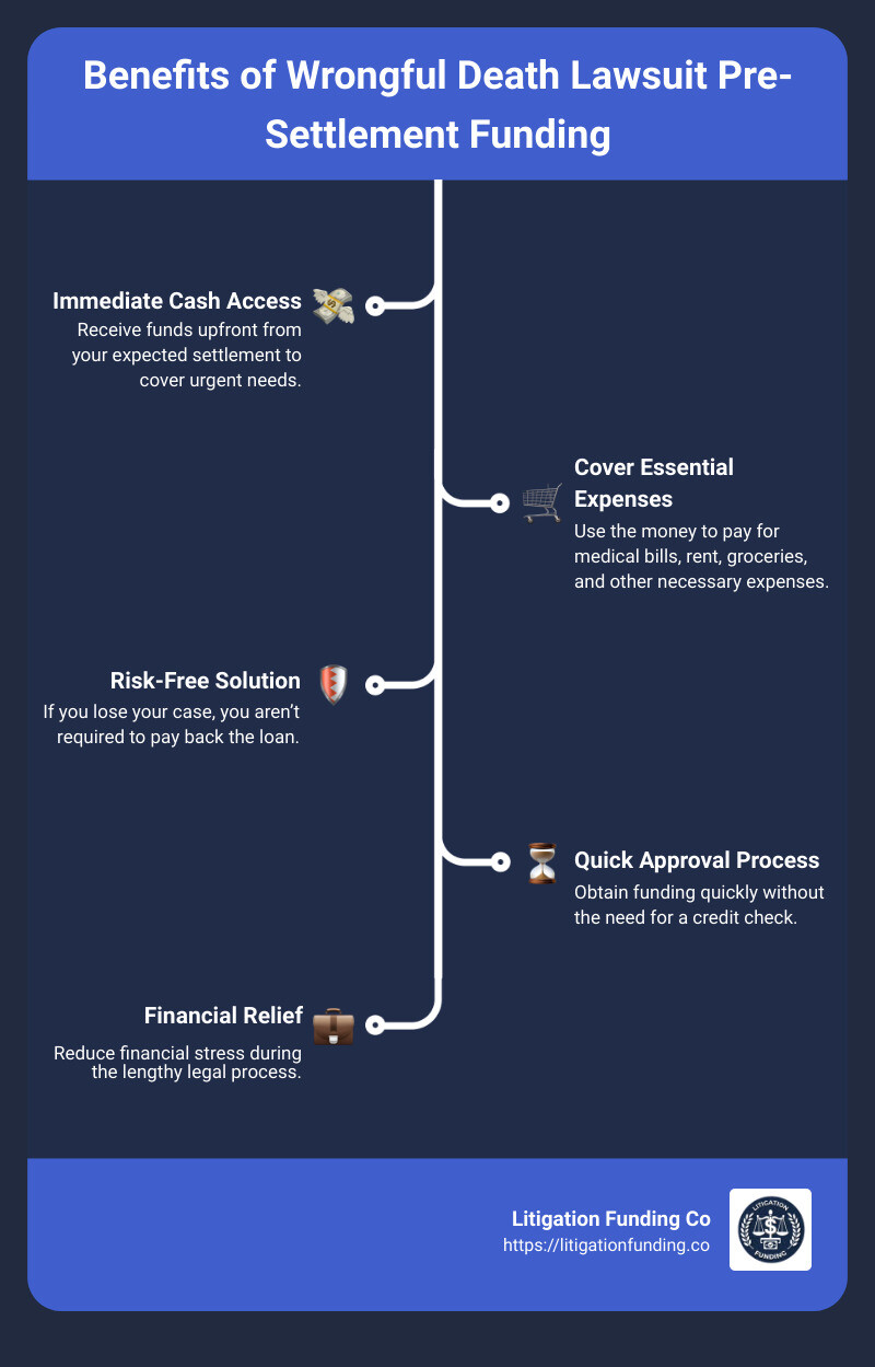 infographic explaining the benefits of pre-settlement funding - wrongful death lawsuit pre settlement funding loan infographic infographic-line-5-steps