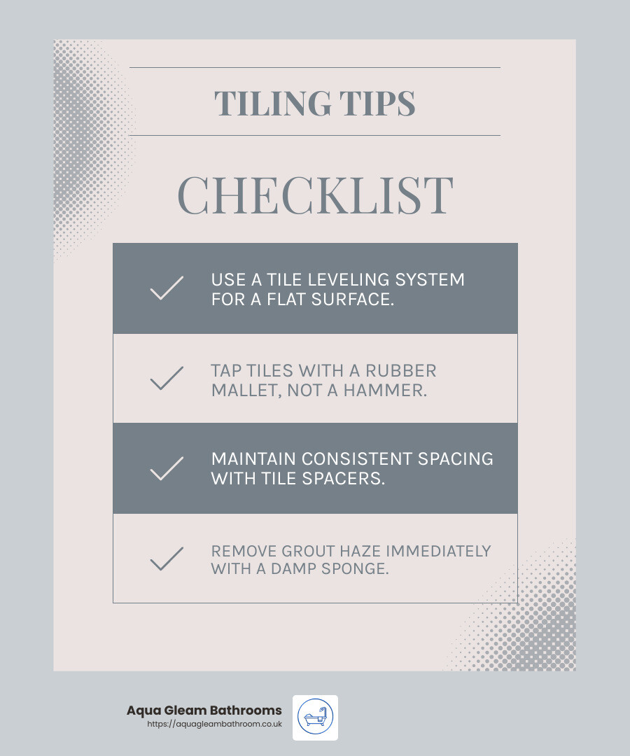 Grout haze can dull the finish of your tiles. Use a grout haze remover for a spotless look. - Tiling bathroom floors infographic checklist-light-blue-grey