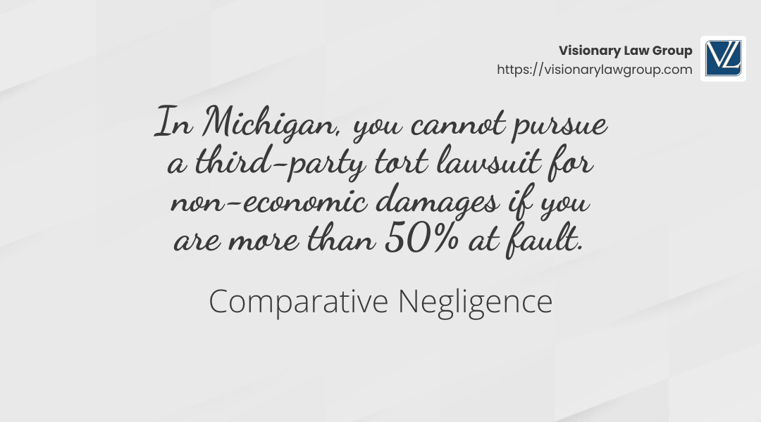 In Michigan, you cannot pursue a third-party tort lawsuit for non-economic damages if you are more than 50% at fault. - can i claim personal injury if accident was my fault infographic simple-stat-landscape-light