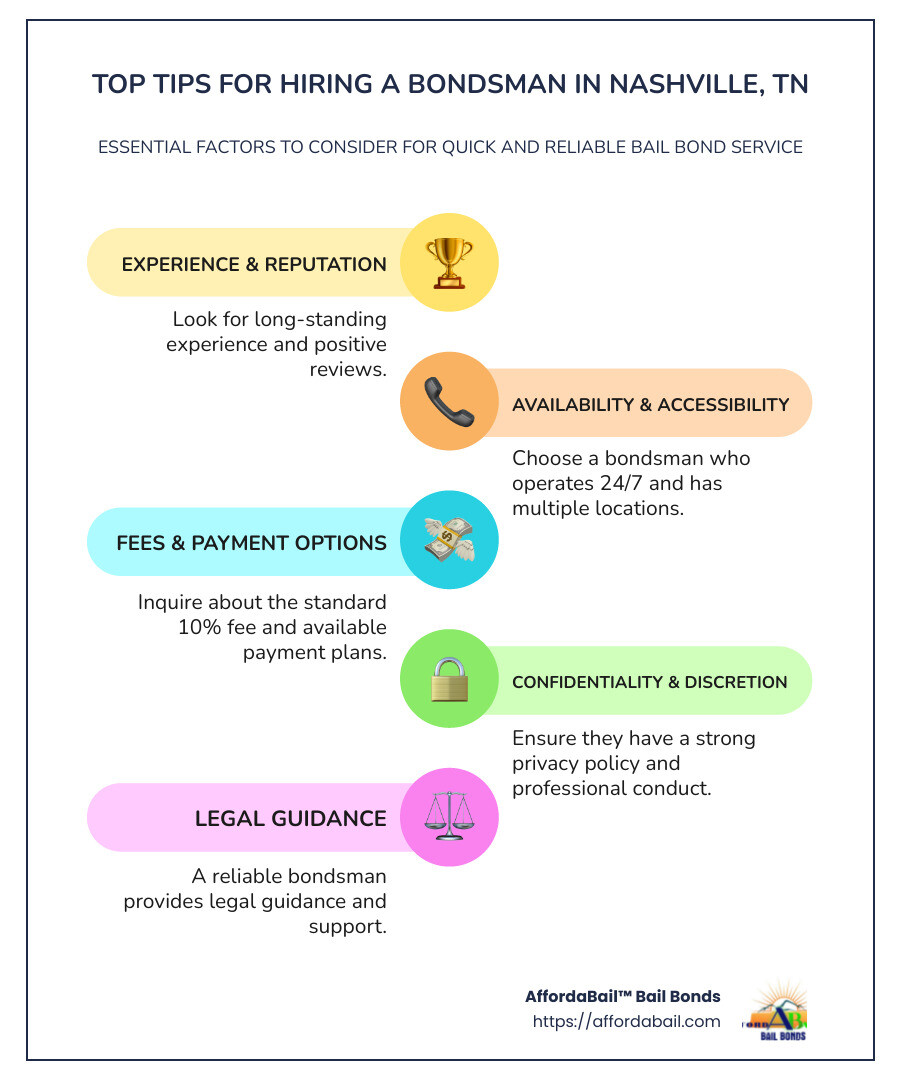 Top Tips for Hiring a Bondsman in Nashville, Tennessee 1 Top tips for hiring a bondsman in Nashville - bondsman nashville tn infographic infographic-line-5-steps-colors