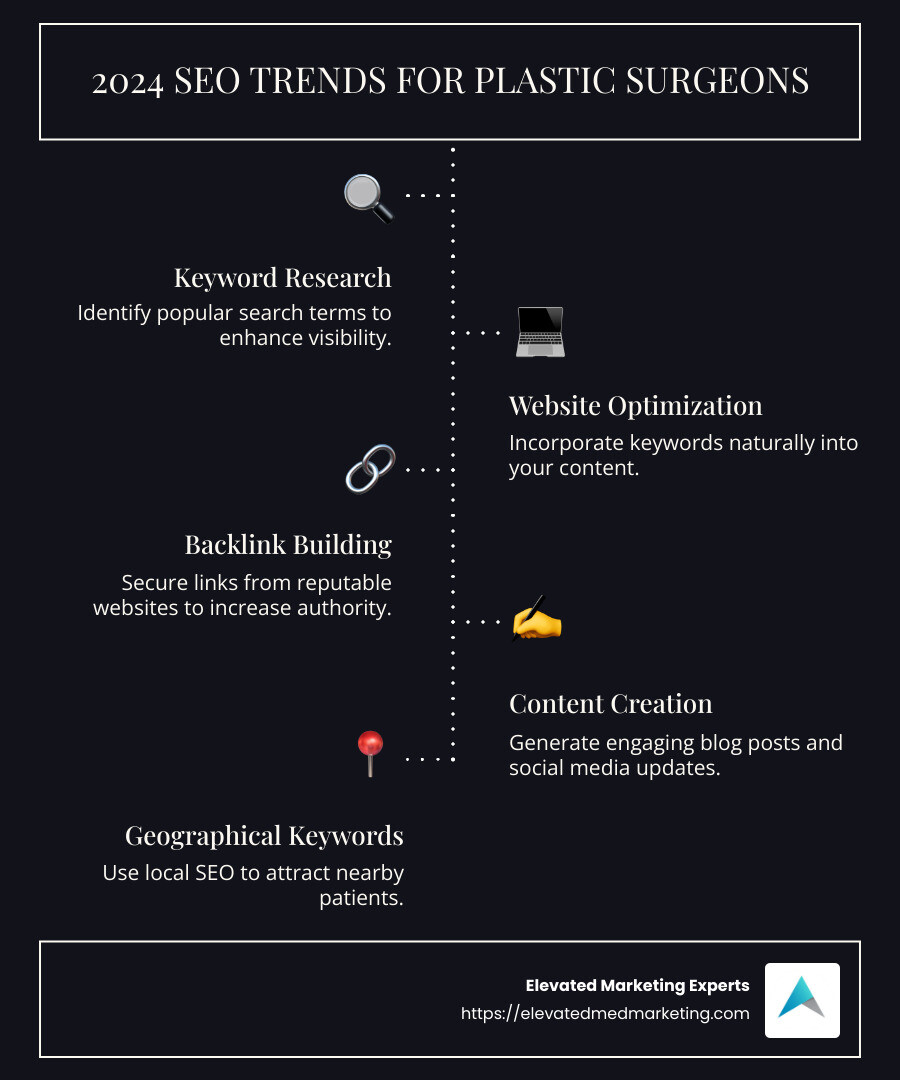 Overview of Plastic surgery SEO techniques - Plastic surgery SEO infographic infographic-line-5-steps-dark