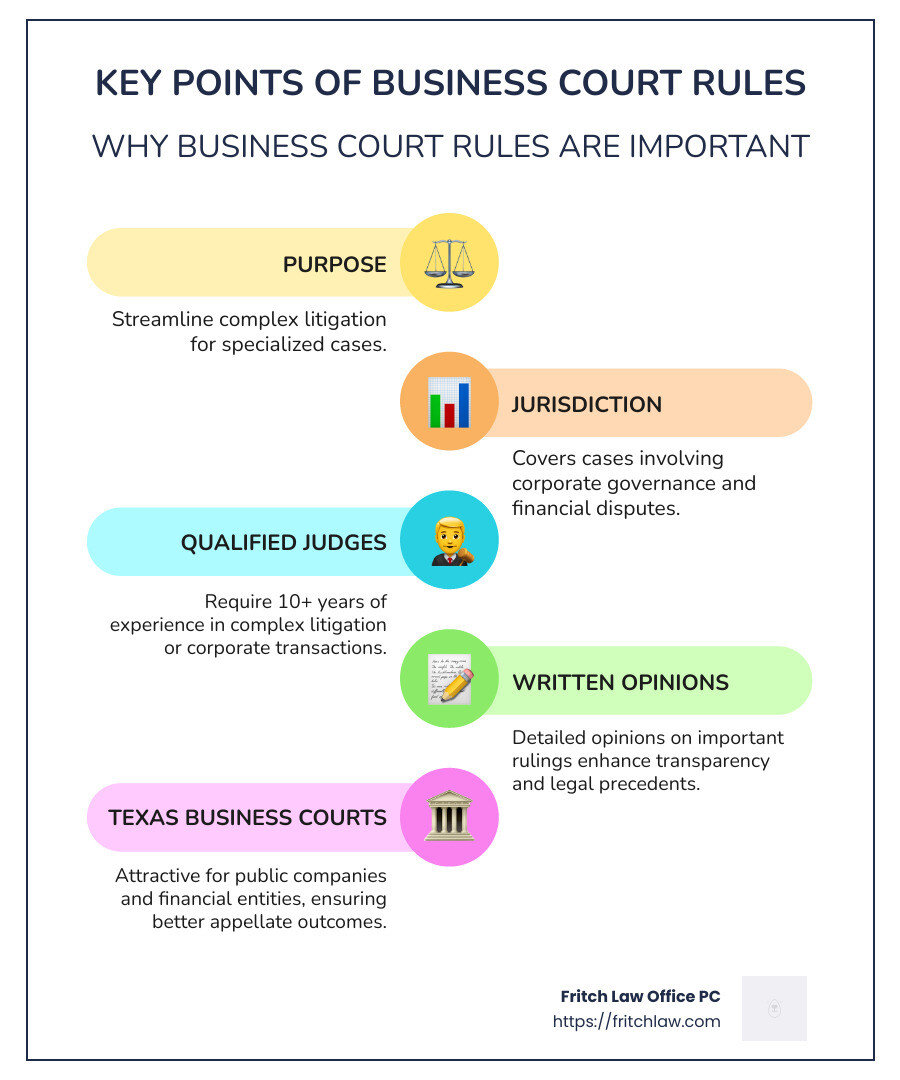 structured tips on business court rules - business court rules infographic infographic-line-5-steps-colors