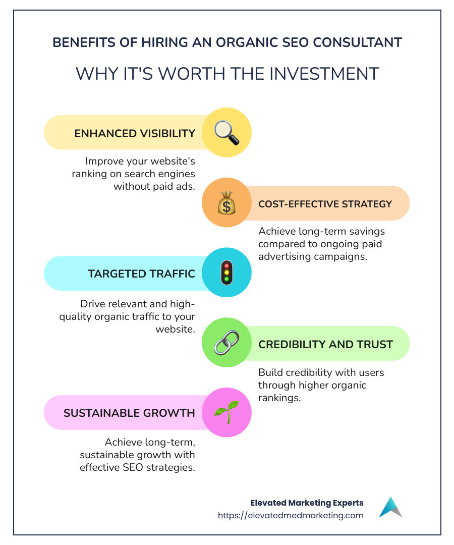 Benefits of Hiring an Organic SEO Consultant - organic seo consultant infographic infographic-line-5-steps-colors