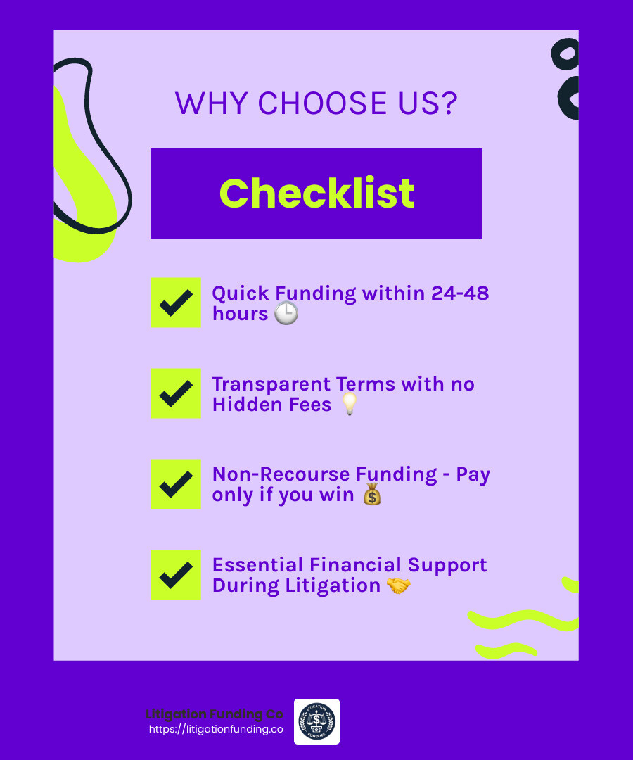 SeaCoast Financial - Your Trusted Legal Funding Partner - advance cash lawsuit infographic checklist-fun-neon
