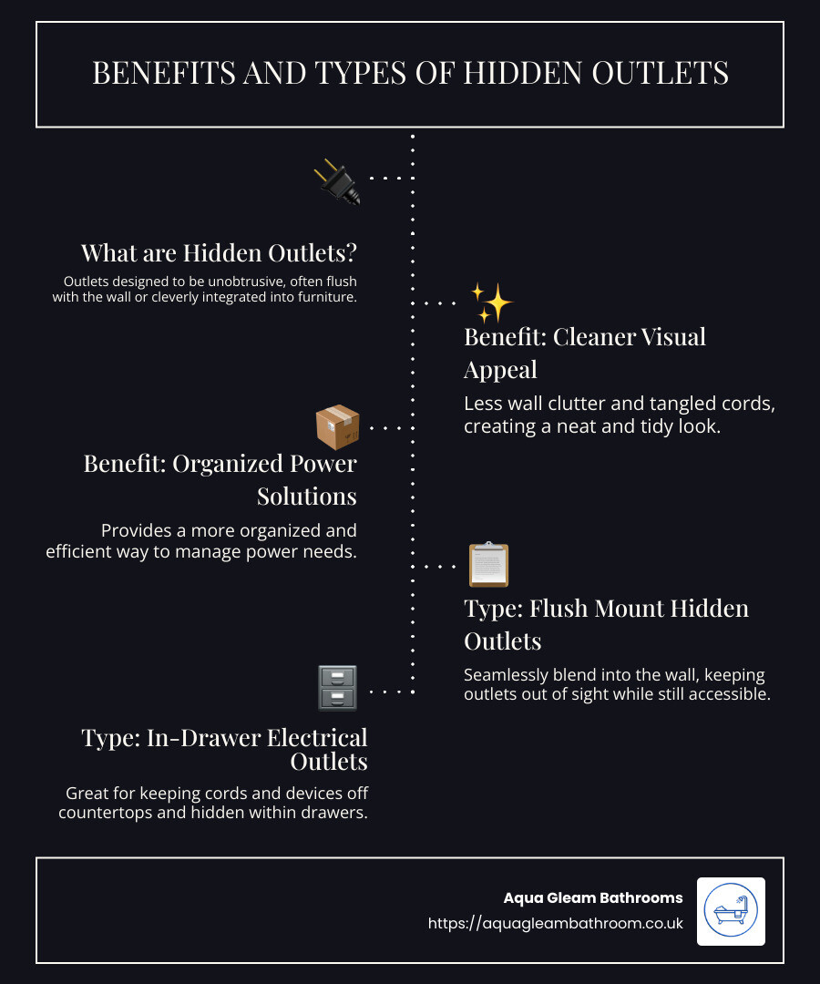 Infographic on Hidden Outlets Benefits and Types - hidden outlet infographic infographic-line-5-steps-dark