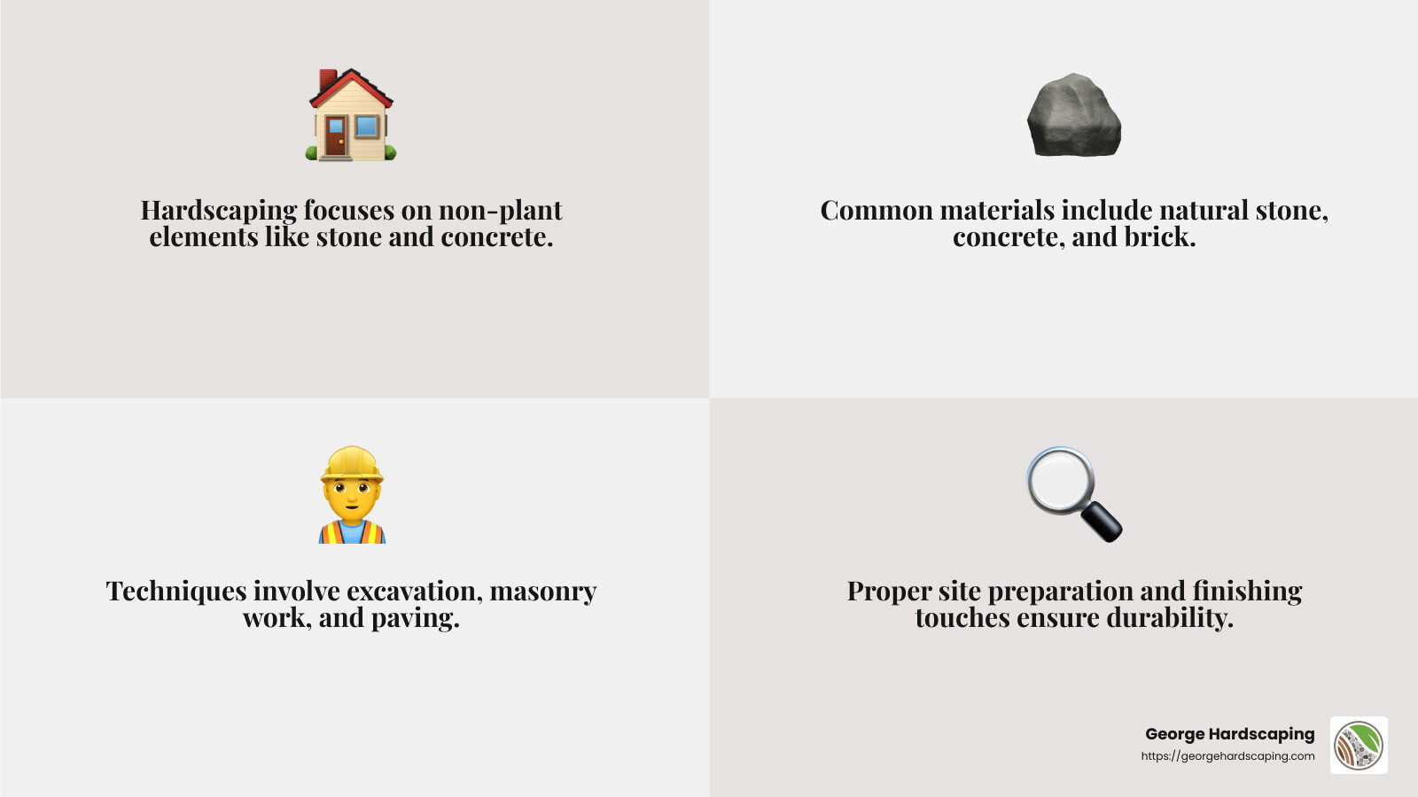 Definition, materials, and techniques of hardscape construction - hardscape construction service infographic 4_facts_emoji_grey