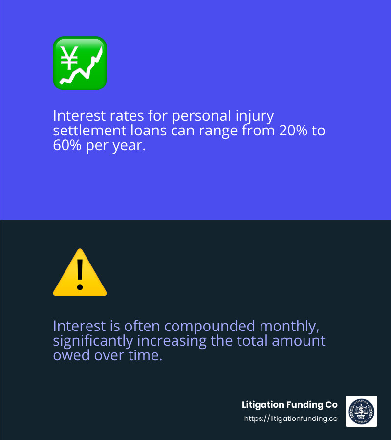 Interest rates can range from 20% to 60% per year - loan against personal injury settlement infographic 2_facts_emoji_blue