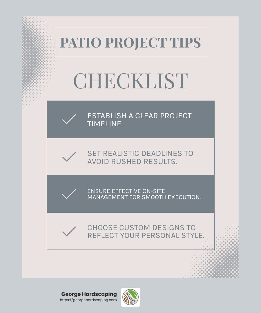 Effective on-site management ensures smooth execution and timely completion of your patio project. - patio contractor infographic checklist-light-blue-grey