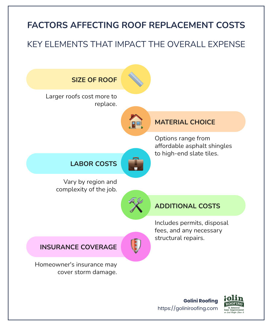 Roof replacement cost breakdown infographic - roof replacement cost infographic infographic-line-5-steps-colors