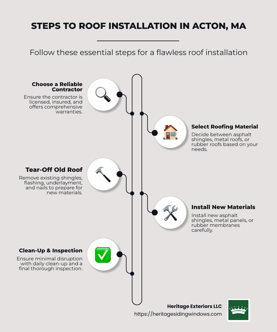 Top Tips for Roof Installation in Acton, MA 1 Key steps to roof installation - roof installation acton ma infographic infographic-line-5-steps-neat_beige