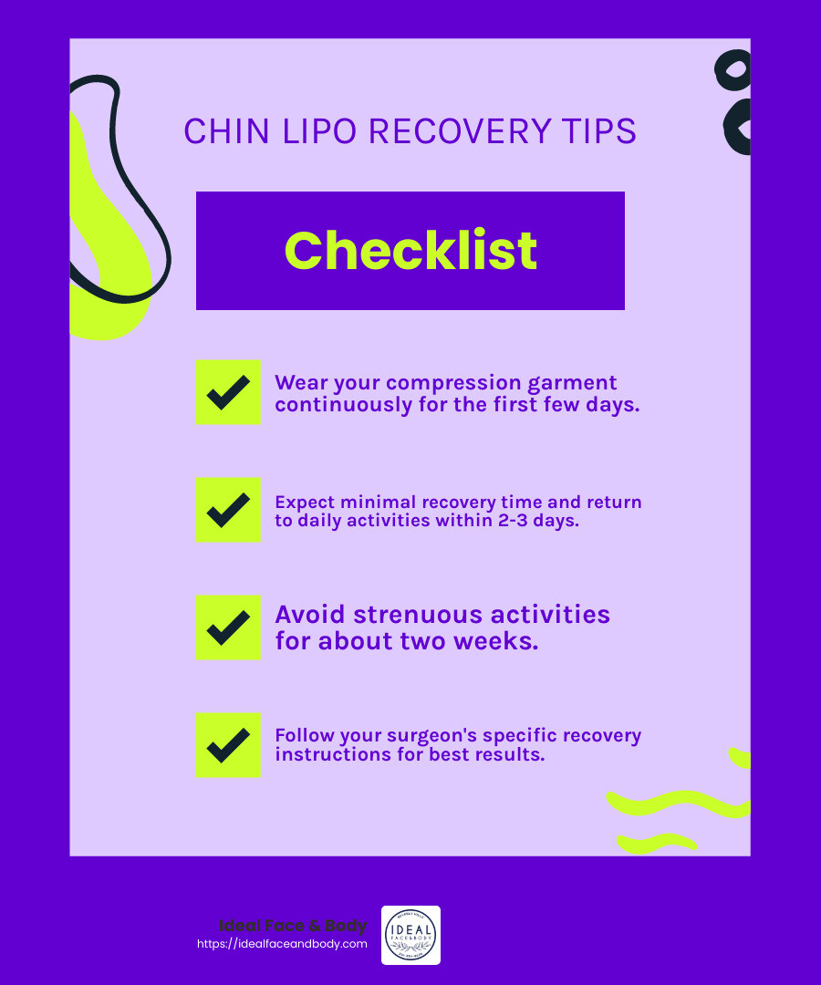 Compression garments are essential for reducing swelling and helping your chin conform to its new shape. - chin lipo los angeles infographic checklist-fun-neon