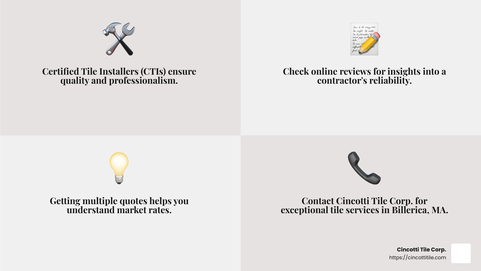 Exceptional Craftsmanship and Competitive Pricing - tile contractor infographic 4<em>facts</em>emoji_grey Exceptional Craftsmanship and Competitive Pricing - tile contractor infographic 4<em>facts</em>emoji_grey
