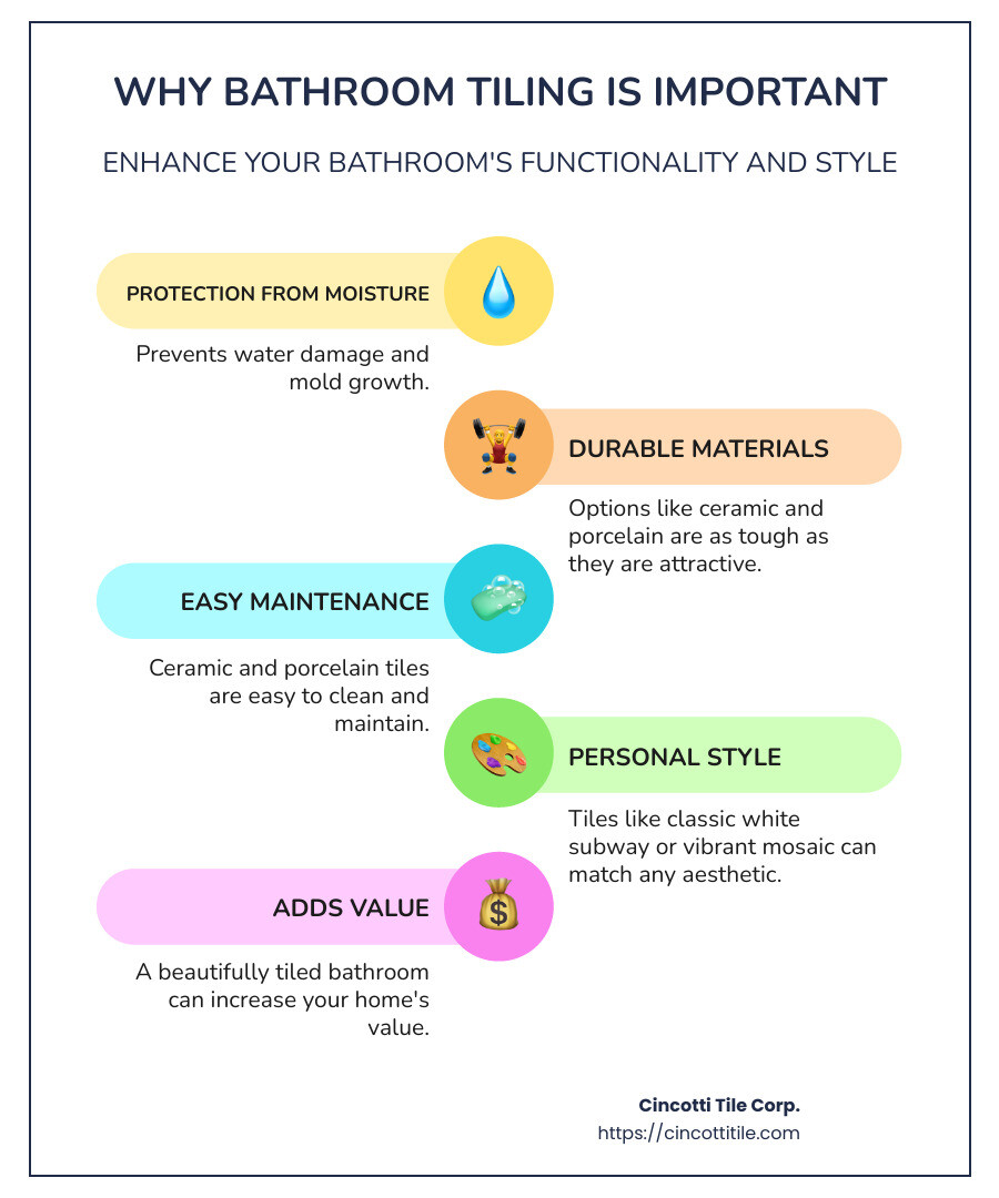 Benefits of Bathroom Tiling - bathroom tiling infographic infographic-line-5-steps-colors