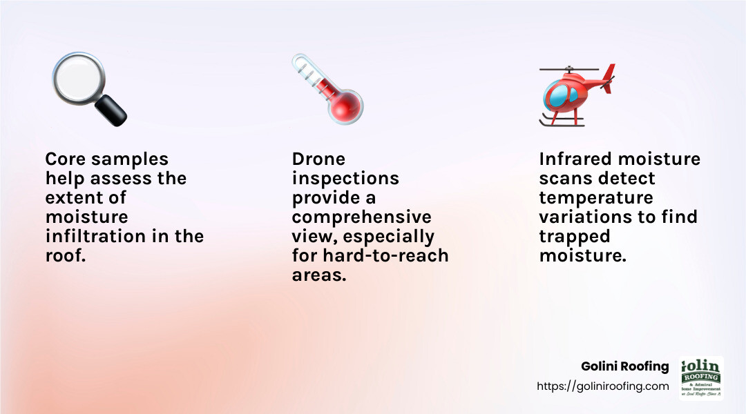 Infrared scans reveal temperature discrepancies, which can lead to finding water buildups. - commercial roof inspections infographic 3_facts_emoji_light-gradient