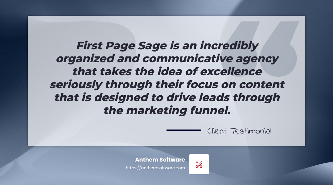 7bef1896a13fc55ced3f54a638b50678ee401950 How to Choose the Right SEO-Focused Content Marketing Agency Choose the best content marketing agency seo for increased traffic, visibility, and ROI. Get expert tips on evaluating and selecting top agencies. First Page Sage is an “incredibly organized and communicative” agency that “takes the idea of excellence seriously” through their focus on “content that is designed to drive leads through the marketing funnel.” - content marketing agency seo infographic simple-quote-landscape-gray