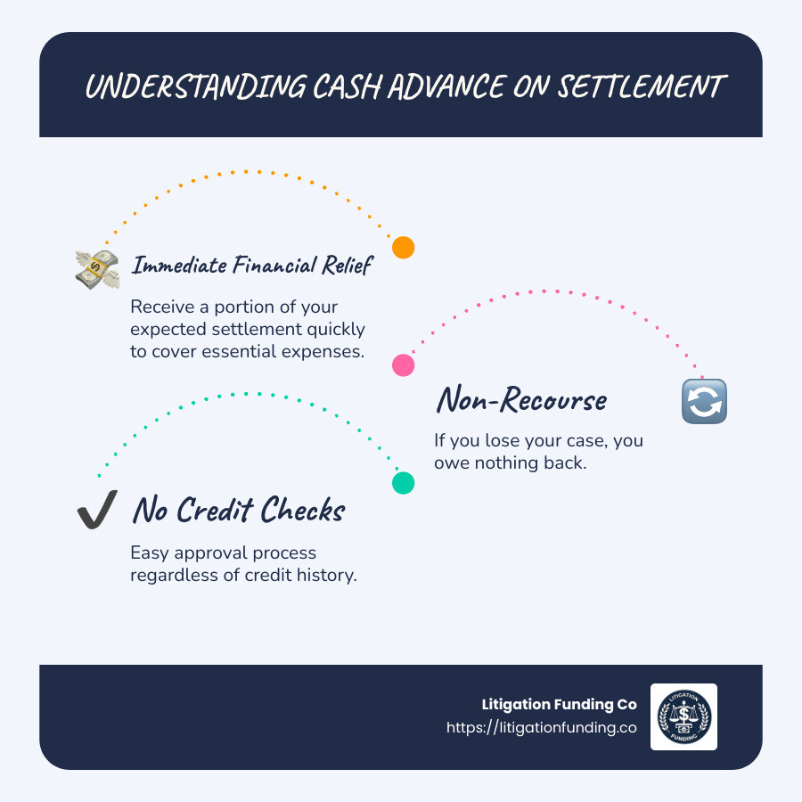 infographic explaining cash advance on settlement - cash advance on settlement infographic infographic-line-3-steps-blues-accent_colors