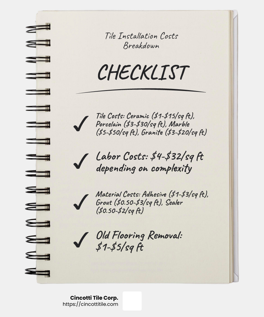 Tile installation cost breakdown - bathroom tile installation billerica ma infographic checklist-notebook