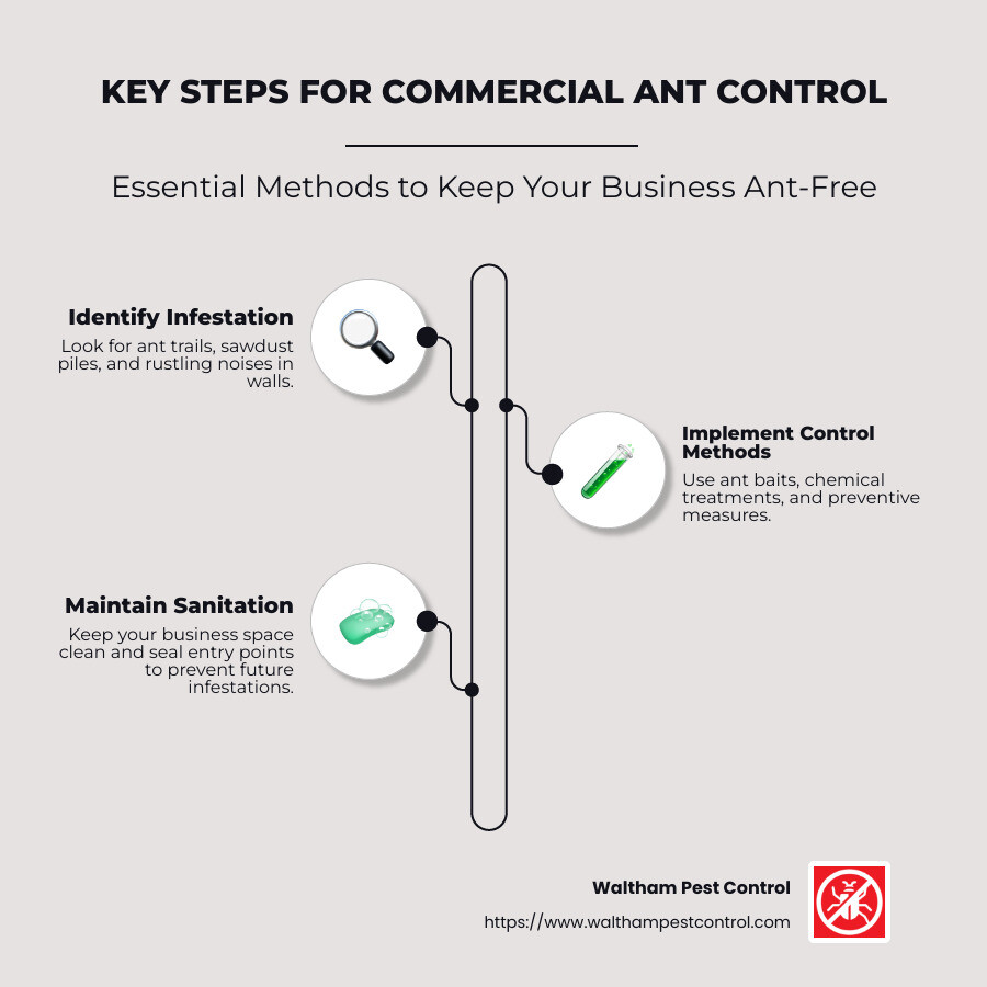 Key steps for Commercial Ant Control - commercial ant control infographic infographic-line-3-steps-neat_beige
