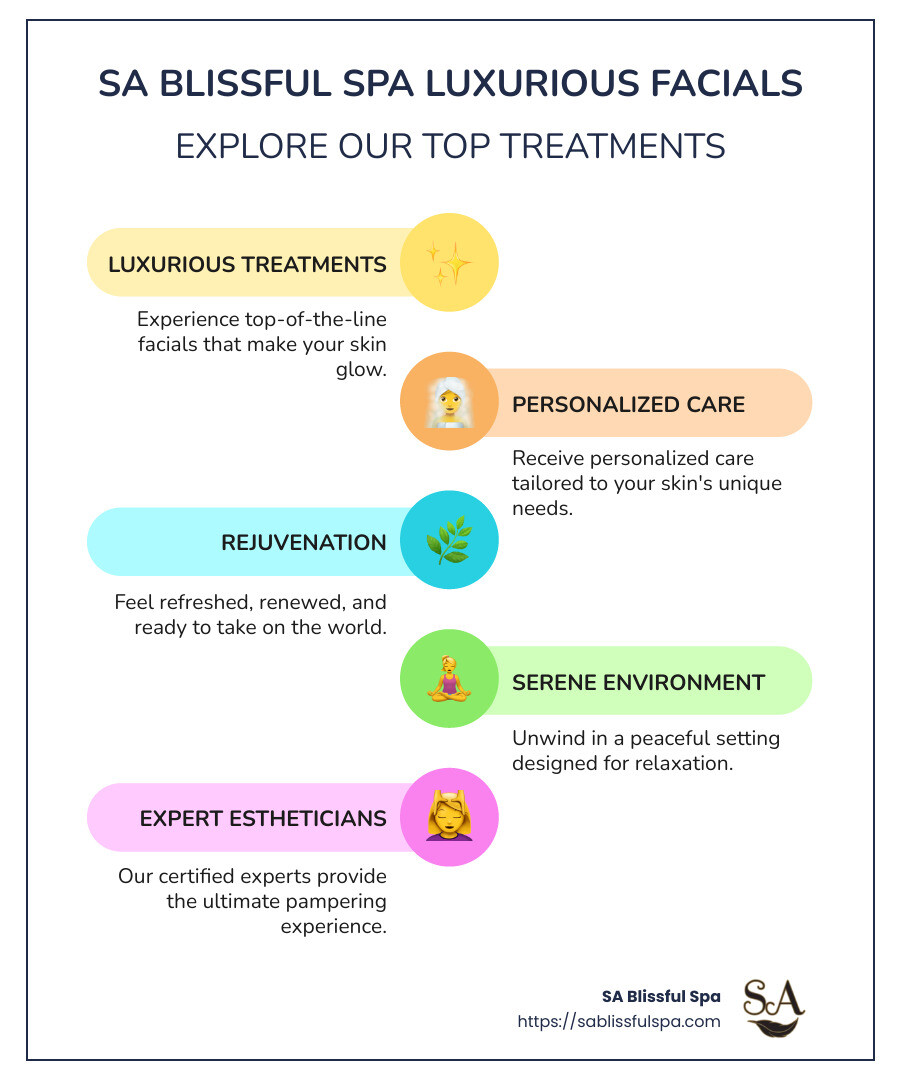 Comprehensive list of luxurious facial treatments at SA Blissful Spa - facials spa infographic infographic-line-5-steps-colors Comprehensive list of luxurious facial treatments at SA Blissful Spa - facials spa infographic infographic-line-5-steps-colors